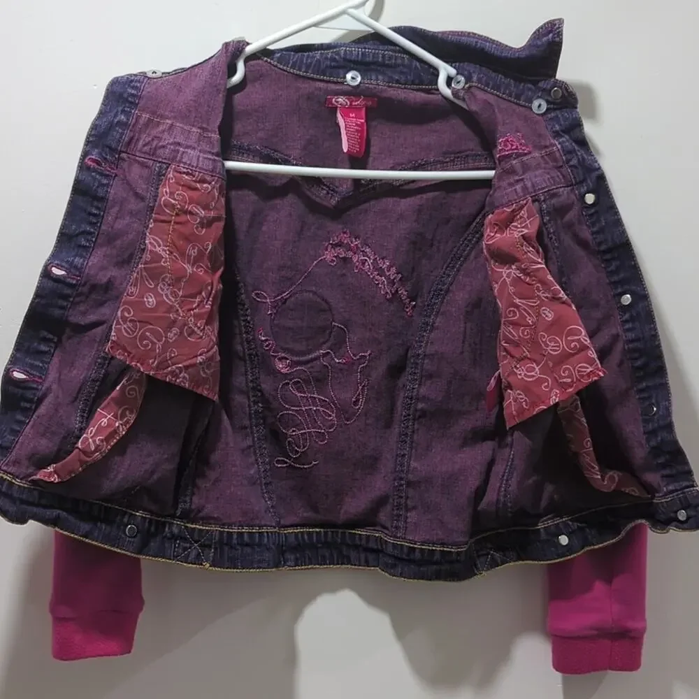 Eckō Ecko Red Girls Denim Sweatshirt Jacket Size M Pink Embroidered Rhinestone
